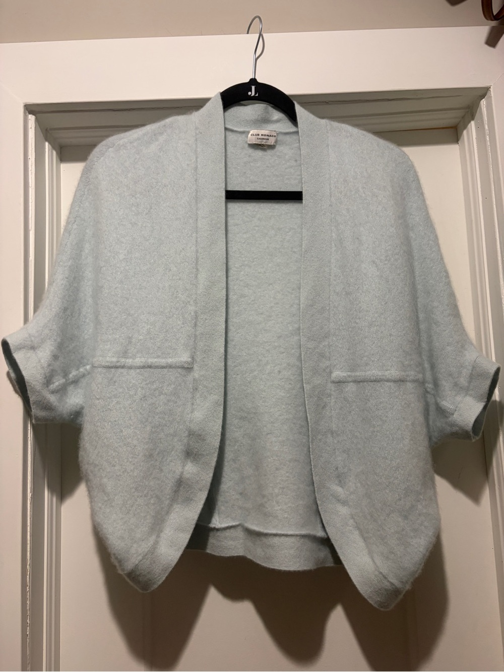 Club Monaco Pale Blue Open-Front Short Sleeve Cashmere Cardigan